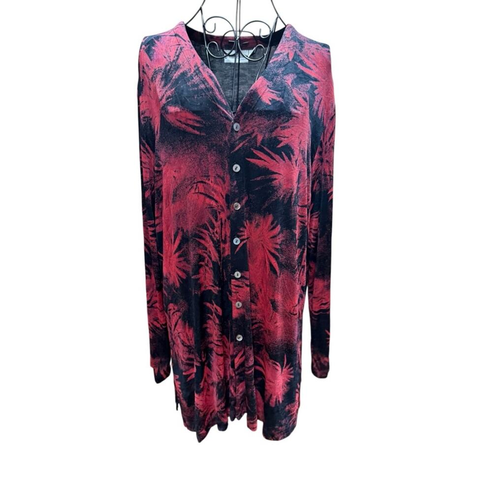 Private Edition by Chico's Black Cardigan Top with Pink Print size 3
